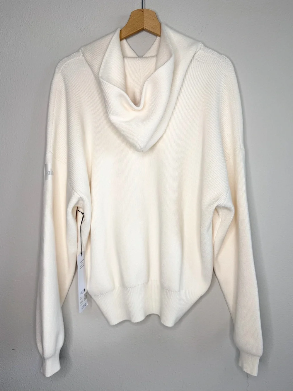 Alo Yoga Scholar Hoodie in Ivory Ribbed Knit Hoodie Sweater Unisex Size XS